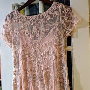Sundance Light Pink Sheer Dress with Matching Slip, Size Petite Small - NWOT